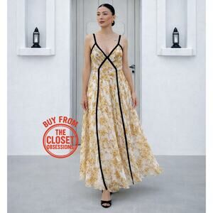 Zara NWT Yellow Baroque Print V Neck Maxi Dress M